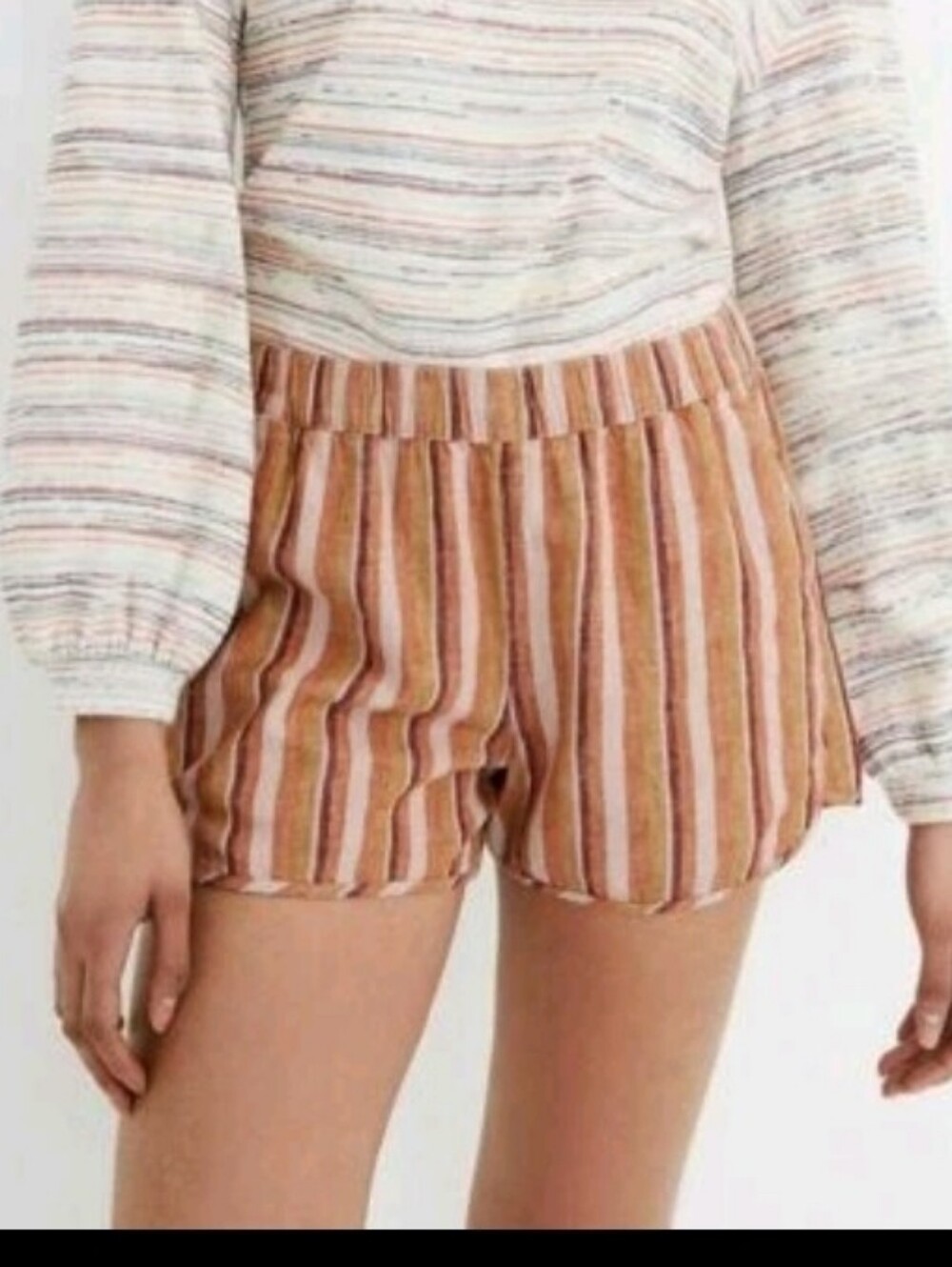 MADEWELL Linen-Cotton Pull-On Shorts in Neutral Stripe | Size XS